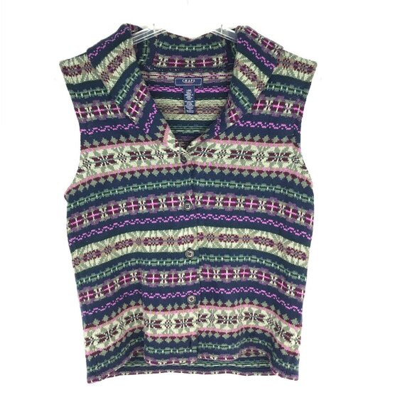 Vintage Chaps Sweater Vest Button Front Collared Fair Isle Preppy Cottagecore - Picture 1 of 10
